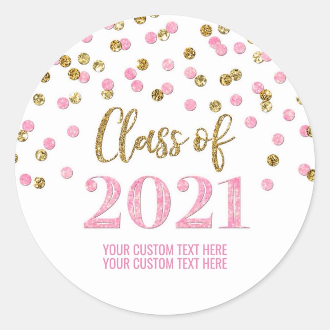 Sticker Rond Parties scintillant d'or rose Confetti Graduation  (Devant)