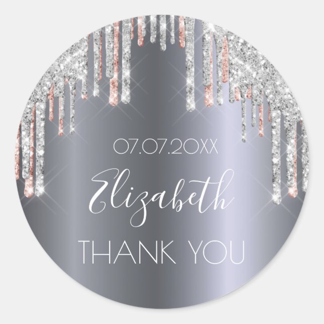 Sticker Rond Parties scintillant d'or rose d'argent d'anniversa (Devant)
