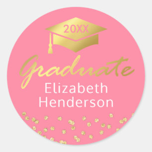 Sticker Rond Parties scintillant d'or rose Graduate Graduate