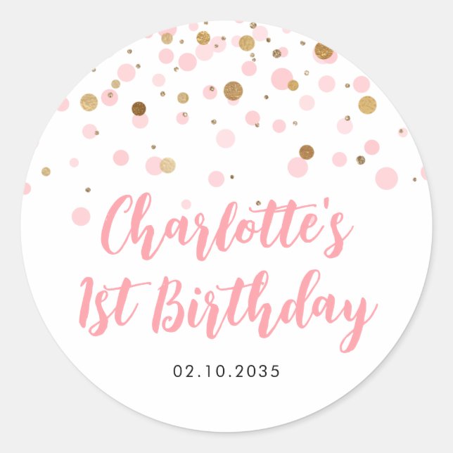 Sticker Rond Parties scintillant d'or rose mignonne Anniversair (Devant)