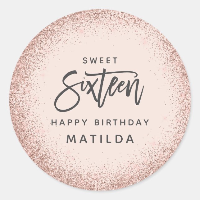 Sticker Rond Parties scintillant d'or rose rose 16e anniversair (Devant)