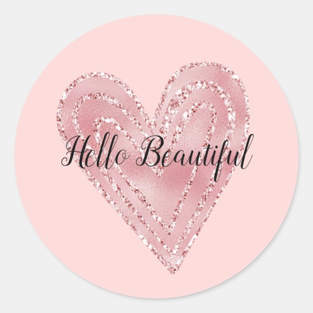 Sticker Rond Parties scintillant d'or rose vif Coeur brillant (Devant)
