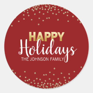 Sticker Rond PARTIES SCINTILLANT d'or rouge Confetti Xmas Joyeu