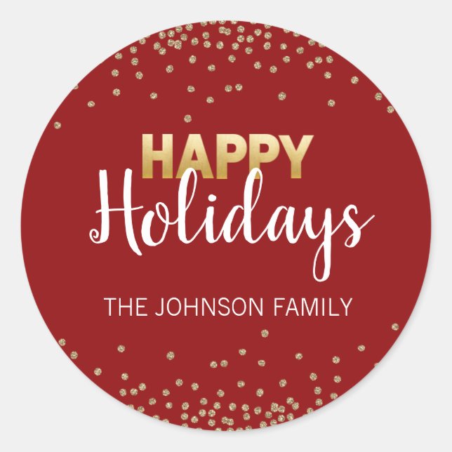 Sticker Rond PARTIES SCINTILLANT d'or rouge Confetti Xmas Joyeu (Devant)