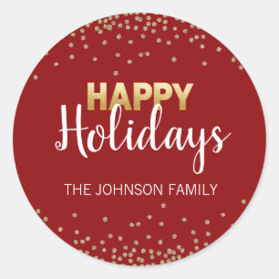 Sticker Rond PARTIES SCINTILLANT d'or rouge Confetti Xmas Joyeu