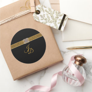 Sticker Rond Parties scintillant d'or Ruban diamant Broche Mono