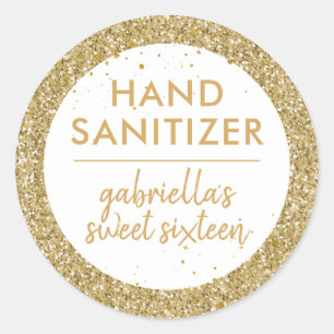 Sticker Rond Parties scintillant d'or Sanitizer main Favoriser