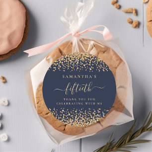 Sticker Rond Parties scintillant d'or Script Marine Blue 50th P