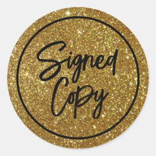 Sticker Rond Parties scintillant d'or, signature du livre "Sign