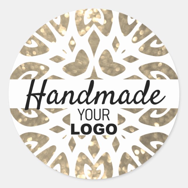 Sticker Rond Parties scintillant d'or Snowflake Orament logo ar (Devant)