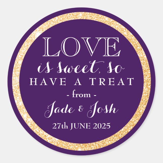 Sticker Rond Parties scintillant d'or sur Plum Purple Wedding F (Devant)
