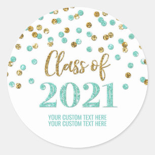 Sticker Rond Parties scintillant d'or turquoise Confetti Gradua