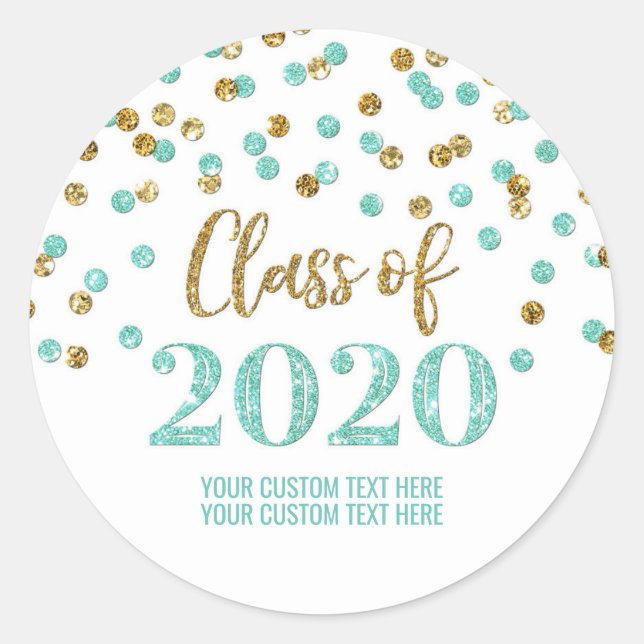 Sticker Rond Parties scintillant d'or turquoise Confetti Gradua (Devant)
