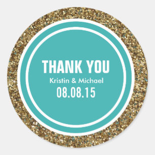 Sticker Rond Parties scintillant d'or Turquoise Green Étiquett