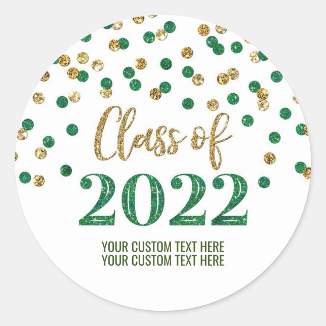 Sticker Rond Parties scintillant d'or vert Confetti Graduation  (Devant)