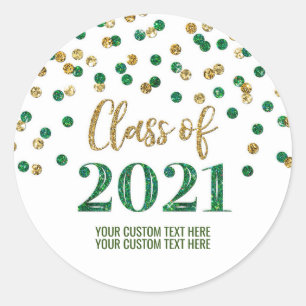 Sticker Rond Parties scintillant d'or verte Confetti Graduation