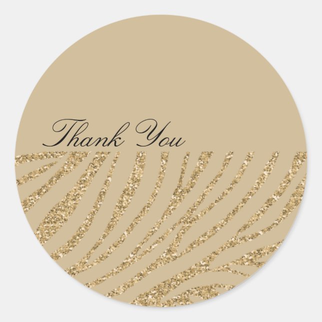 Sticker Rond Parties scintillant d'or Zebra Merci d'impression (Devant)