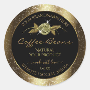 Sticker Rond Parties scintillant dorée de luxe Floral Black Pro