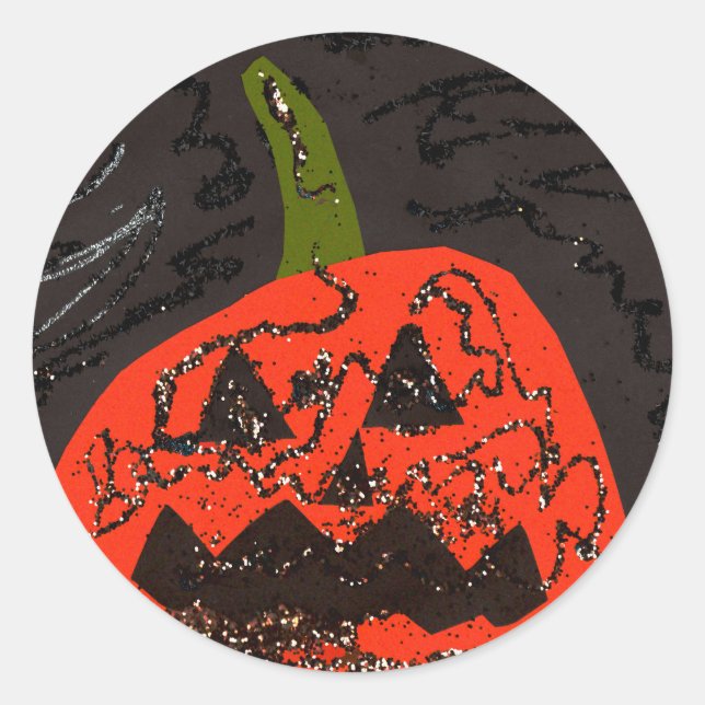 Sticker Rond Parties scintillant effrayante Jack o' Lantern (Devant)
