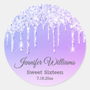 Sticker Rond parties scintillant élégantes à goutte violet swee