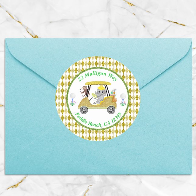 Sticker Rond Parties scintillant Elephant & Monkey Golf Baby sh (Créateur téléchargé)