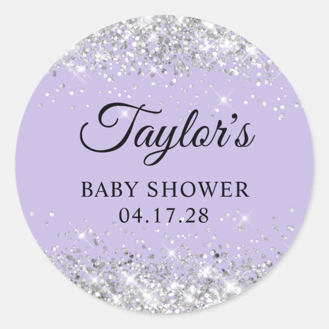 Sticker Rond Parties scintillant en argent Baby shower pastel v (Devant)