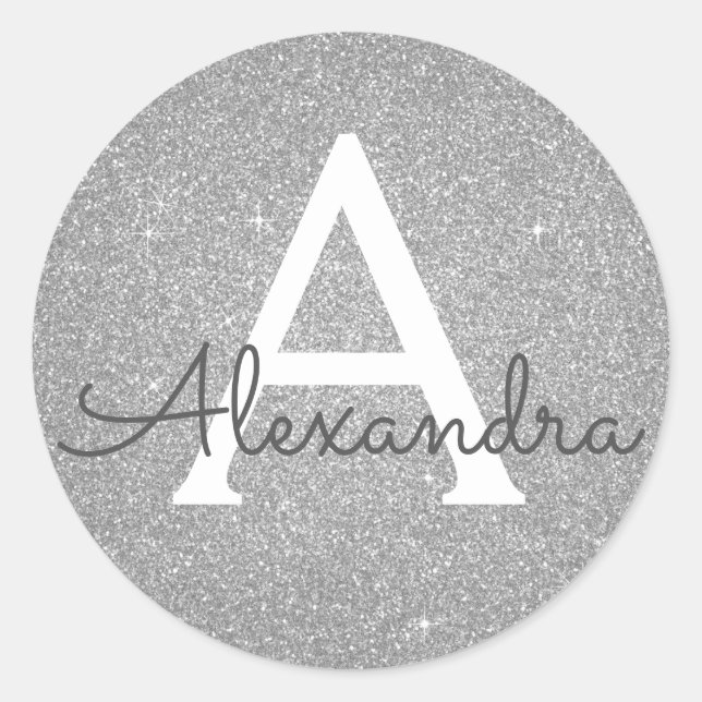 Sticker Rond Parties scintillant en argent de luxe et Monogramm (Devant)