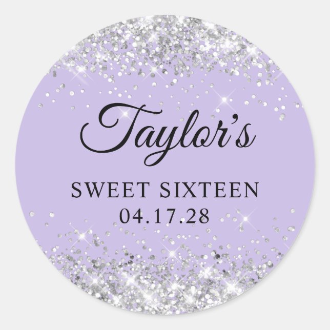 Sticker Rond Parties scintillant en argent Pastel Sweet sixteen (Devant)