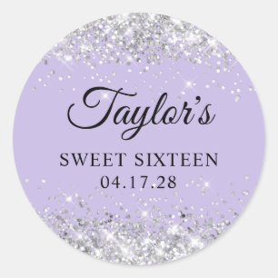 Sticker Rond Parties scintillant en argent Pastel Sweet sixteen