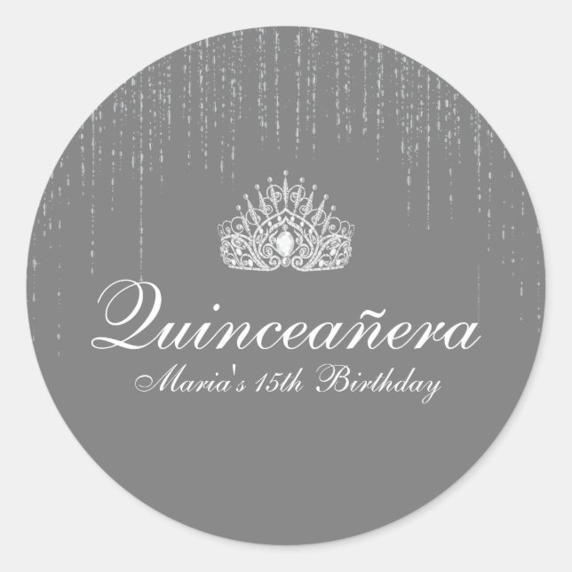 Sticker Rond Parties scintillant en argent Quinceanera (Devant)
