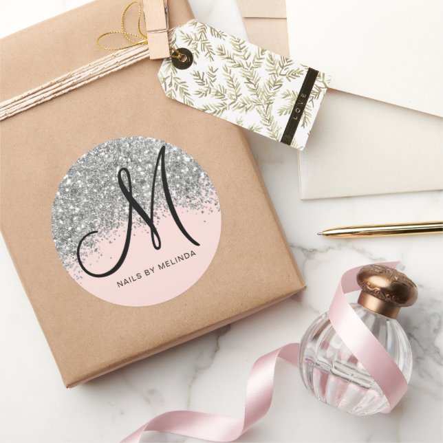 Sticker Rond Parties scintillant en argent rose brillant (Cadeaux)