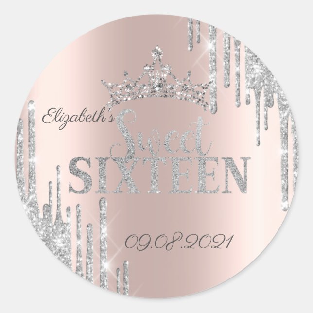 Sticker Rond Parties scintillant en argent Tiara Rose Gold Swee (Devant)