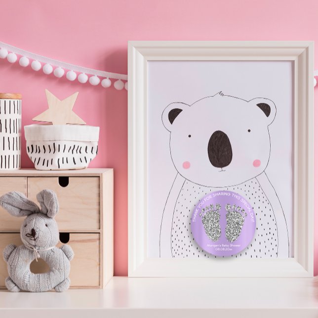 Sticker Rond Parties scintillant en argent violet pieds Baby sh (Créateur téléchargé)