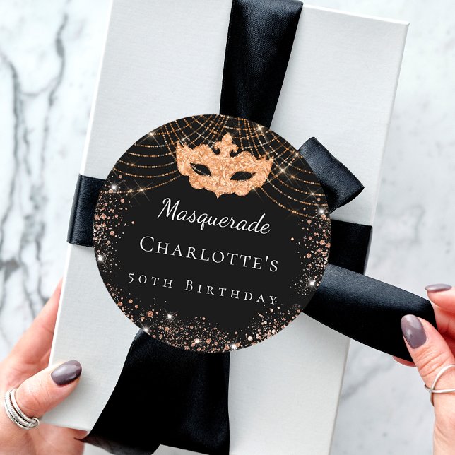 Sticker Rond Parties scintillant en or noir mascarade fête d'an (Créateur téléchargé)