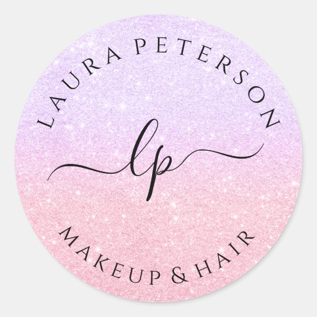 Sticker Rond parties scintillant en or rose écriture manuscrite (Devant)