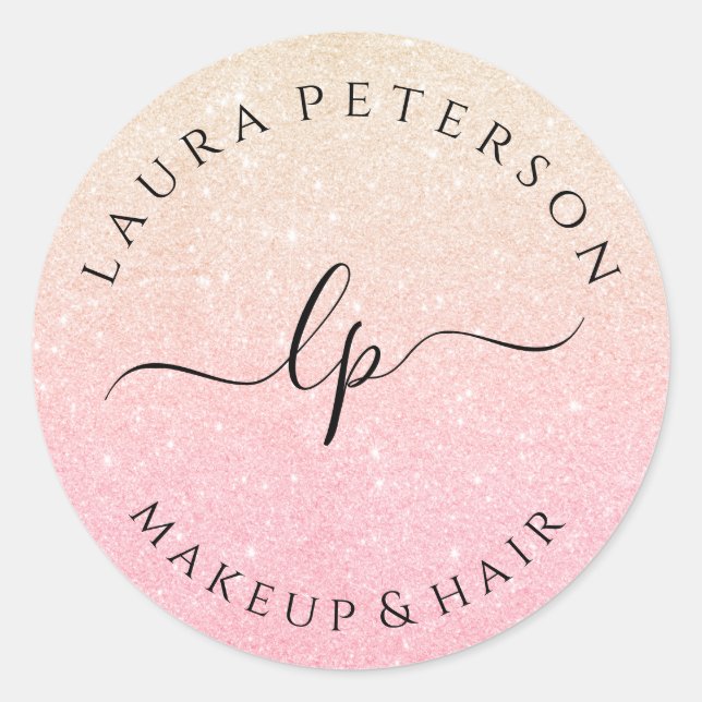 Sticker Rond parties scintillant en or rose écriture manuscrite (Devant)