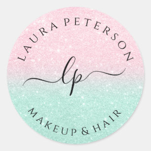 Sticker Rond parties scintillant en or rose écriture manuscrite