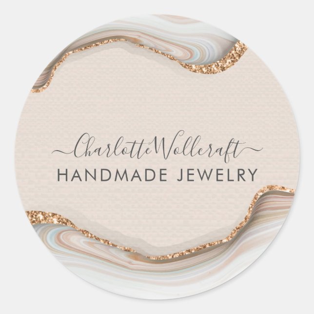 Sticker Rond Parties scintillant en or rose marbre Agate bijout (Devant)