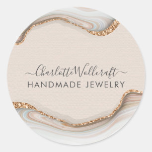 Sticker Rond Parties scintillant en or rose marbre Agate bijout