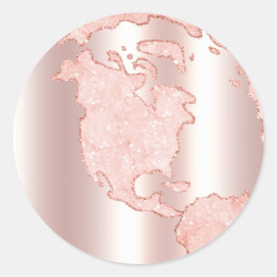 Sticker Rond Parties scintillant en or Rose métallique + Globe 