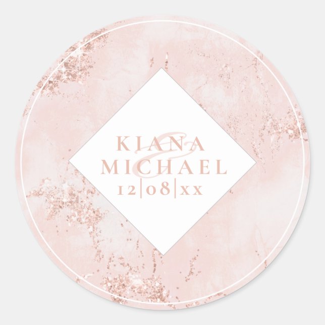 Sticker Rond Parties scintillant en pierre Rose Mariage Gold ID (Devant)