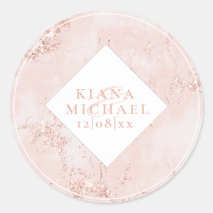 Sticker Rond Parties scintillant en pierre Rose Mariage Gold ID