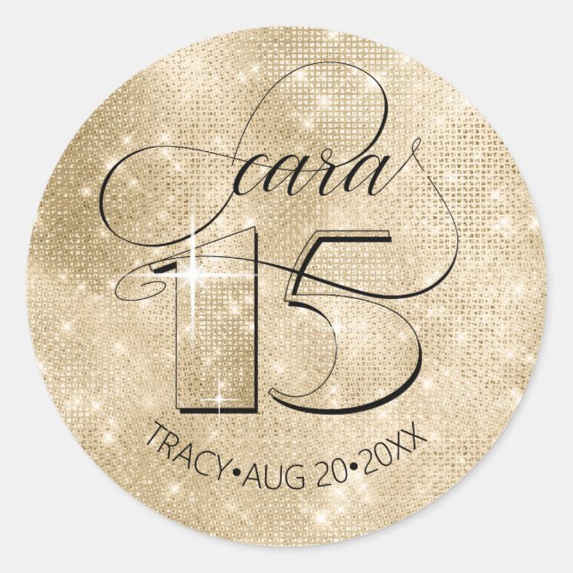 Sticker Rond Parties scintillant et Shine Quinceanera Gold ID70 (Devant)