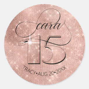 Sticker Rond Parties scintillant et Shine Quinceanera Rose Gold
