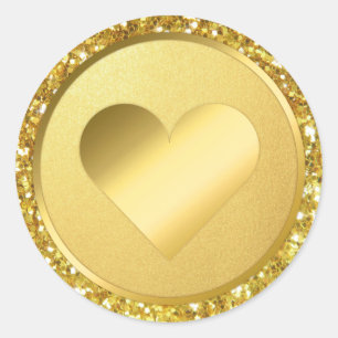 Sticker Rond Parties scintillant Faux Gold Coeur Mariage Envelo