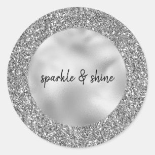 Sticker Rond Parties scintillant Glam Silver Faux