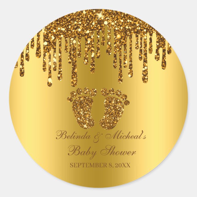Sticker Rond Parties scintillant  Gold Baby Baby shower pieds (Devant)