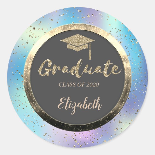 Sticker Rond Parties scintillant Gold Casquette, Confetti, Holo (Devant)