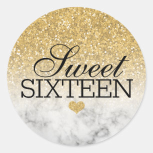 Sticker Rond Parties scintillant Gold Faux/Marble Sweet 16
