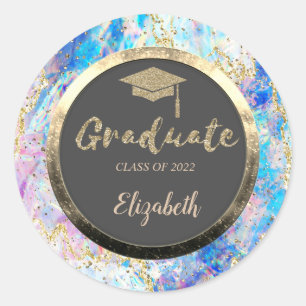 Sticker Rond Parties scintillant Gold Grad Casquette, Confetti,